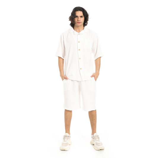 Button Closure Trendy Shirt and Shorts Set
