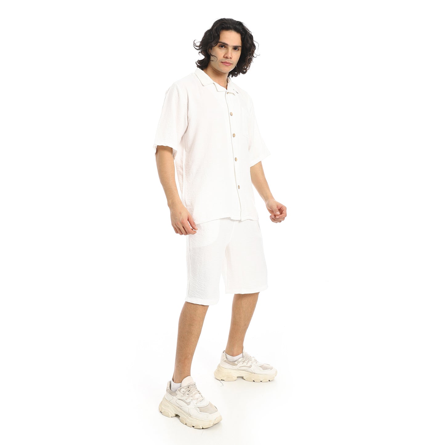 Button Closure Trendy Shirt and Shorts Set