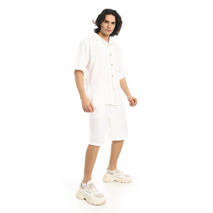 Button Closure Trendy Shirt and Shorts Set