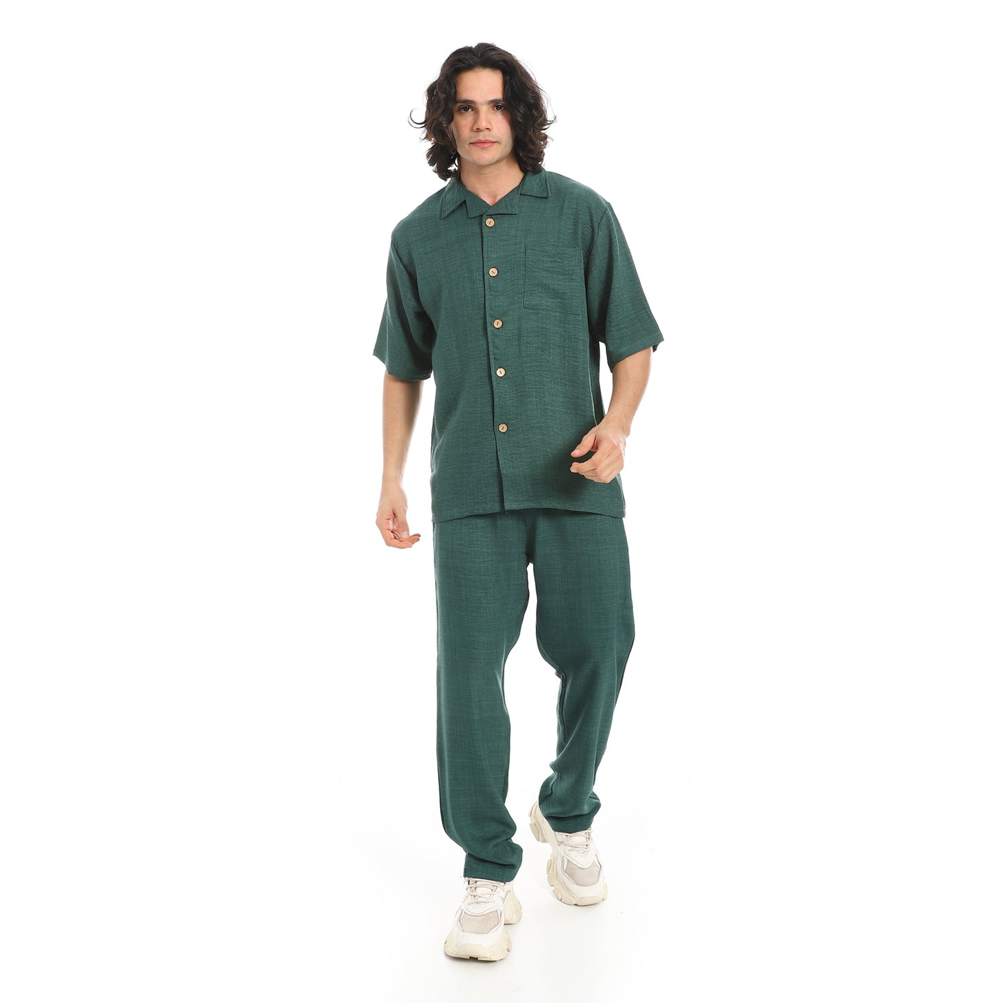 Linen Turn Down Collar Shirt and Pants Set