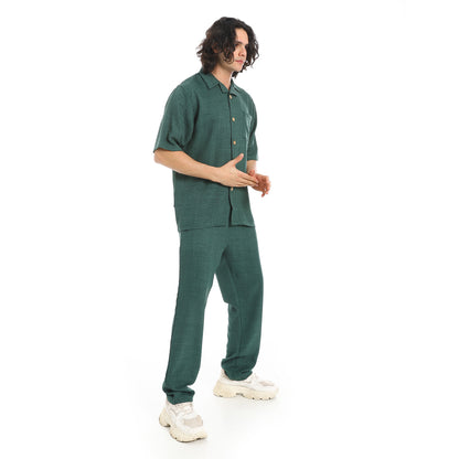 Linen Turn Down Collar Shirt and Pants Set