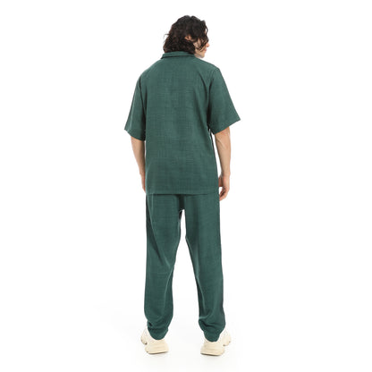 Linen Turn Down Collar Shirt and Pants Set