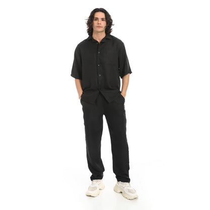 Linen Turn Down Collar Shirt and Pants Set