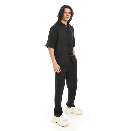 Linen Turn Down Collar Shirt and Pants Set