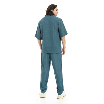 Linen Turn Down Collar Shirt and Pants Set