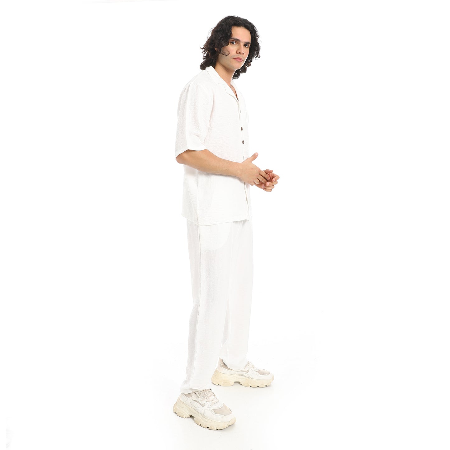 Linen Turn Down Collar Shirt and Pants Set
