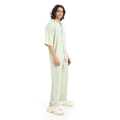 Short Sleeves Plain Pastel Shirt and Pants Set