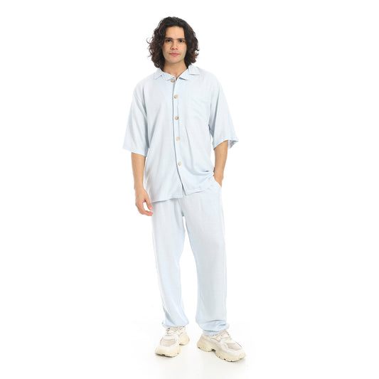 Short Sleeves Plain Pastel Shirt and Pants Set