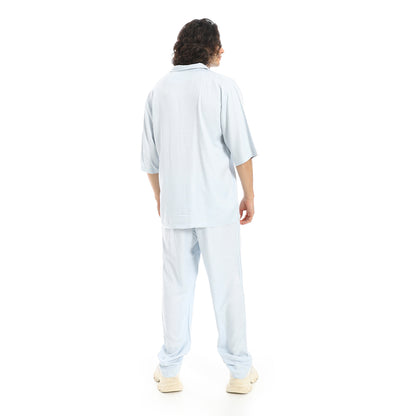 Short Sleeves Plain Pastel Shirt and Pants Set