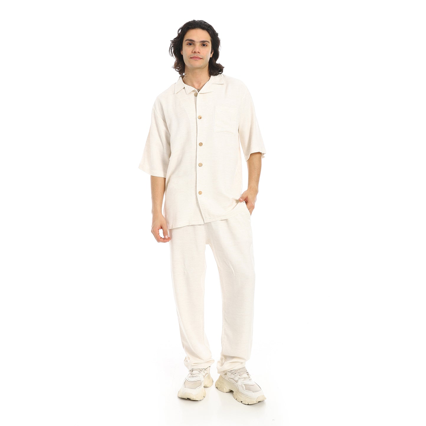 Short Sleeves Plain Pastel Shirt and Pants Set