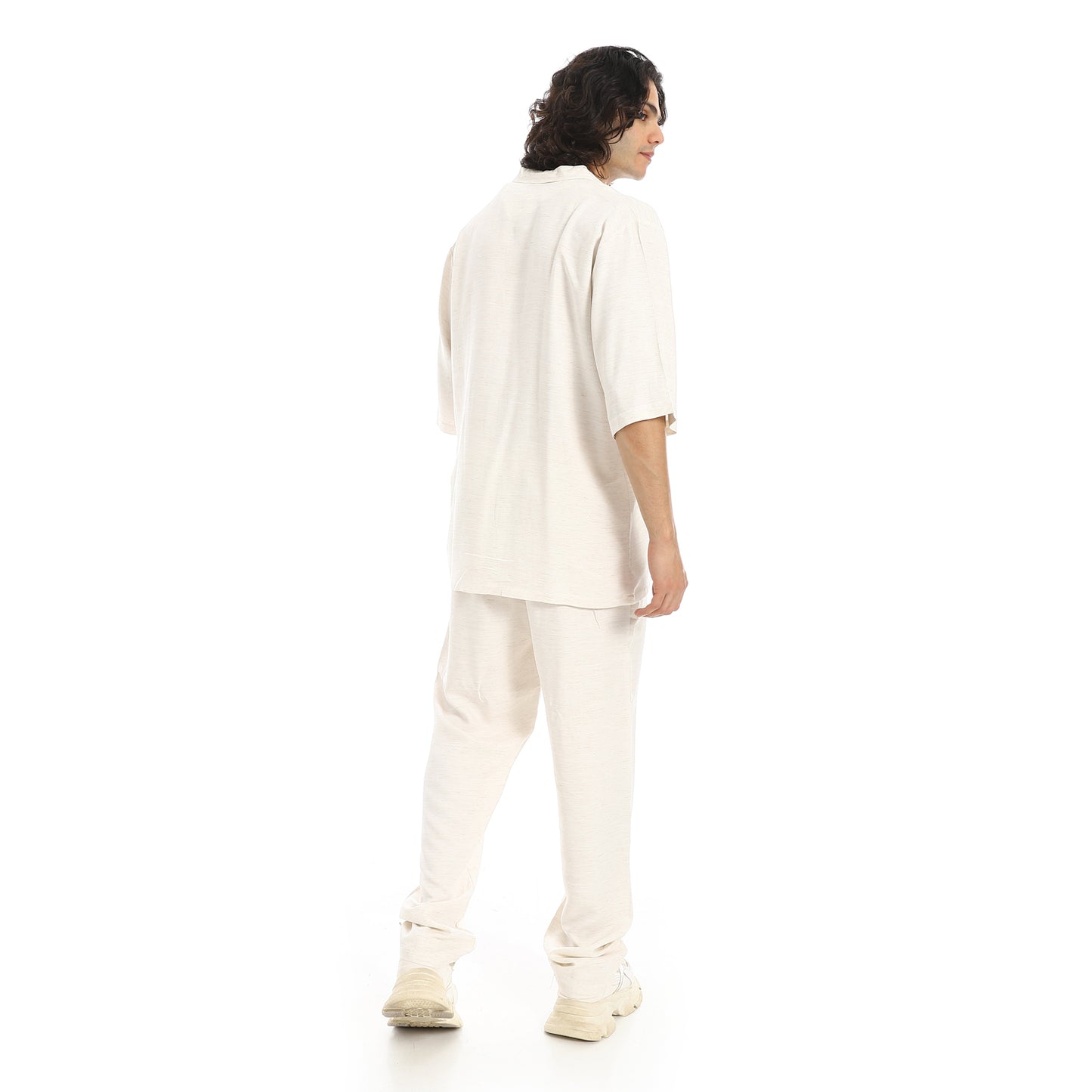 Short Sleeves Plain Pastel Shirt and Pants Set