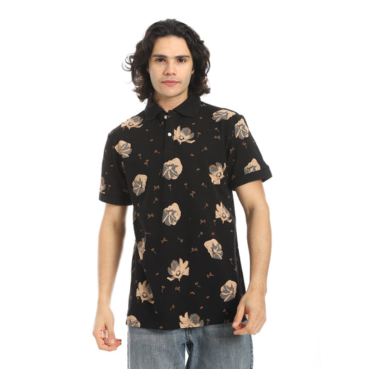 Self Pattern Regular Fit Polo Shirt