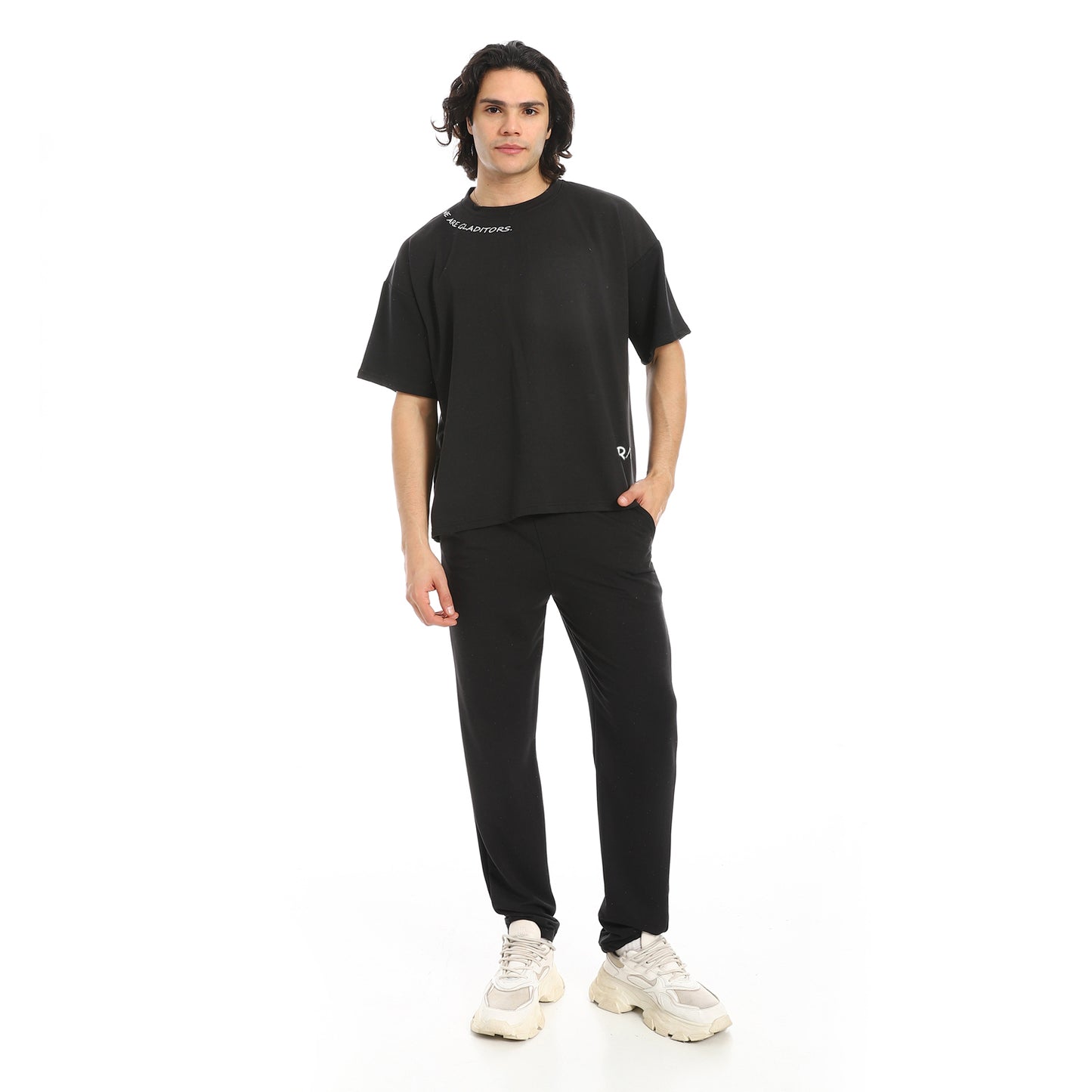 White Slip On Back Printed T-Shirt and Pants Set