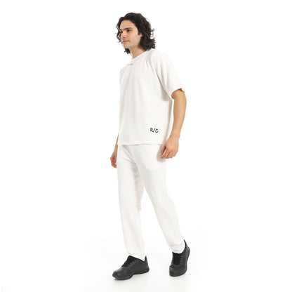 White Slip On Back Printed T-Shirt and Pants Set