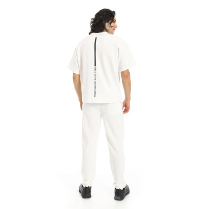 White Slip On Back Printed T-Shirt and Pants Set