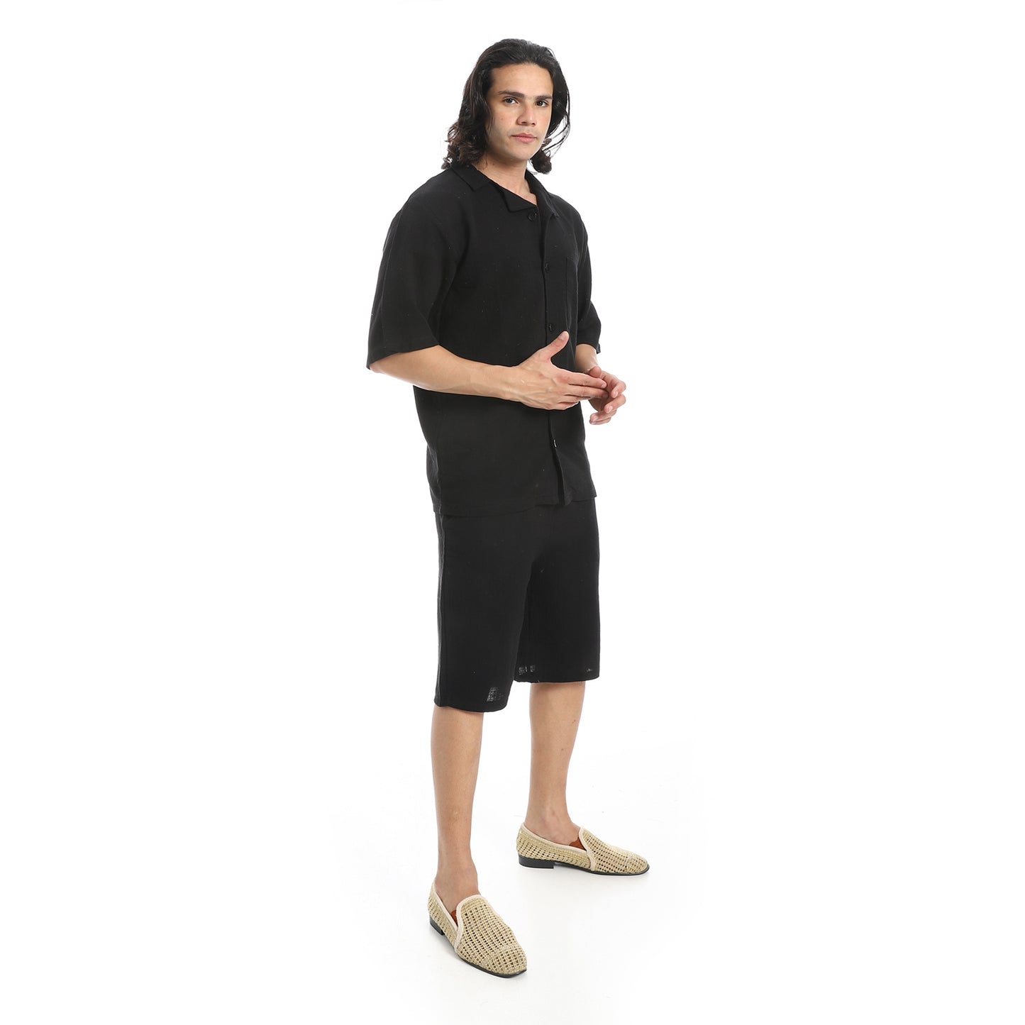 heavy linen suit with short