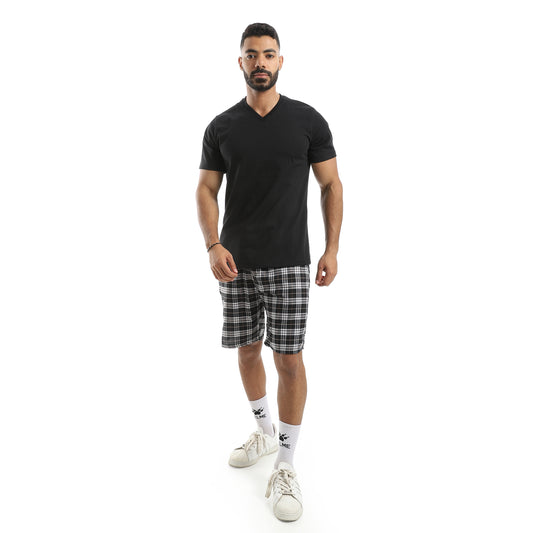 Cotton Short and V Collar Half Sleeves T-Shirt Pijama Set