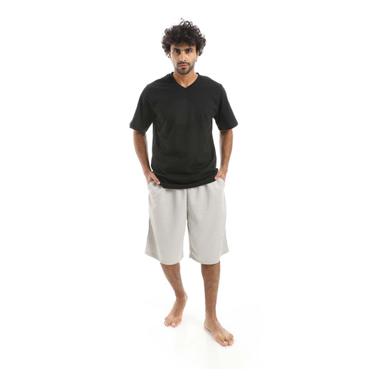 RED CIRCLE V-neck pajamas and plain shorts men