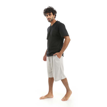 RED CIRCLE V-neck pajamas and plain shorts men