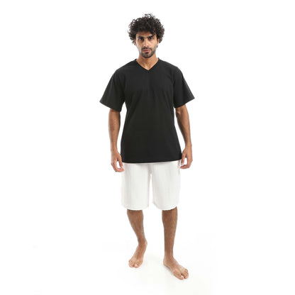 RED CIRCLE V-neck pajamas and plain shorts men