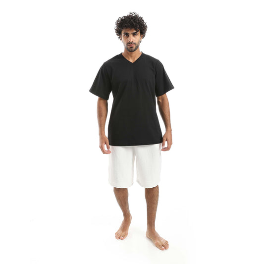 RED CIRCLE V-neck pajamas and plain shorts men