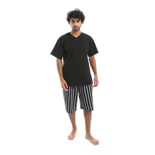 RED CIRCLE V-neck pajamas and plain shorts men