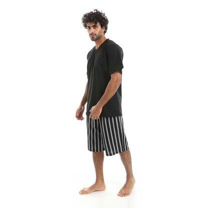 RED CIRCLE V-neck pajamas and plain shorts men