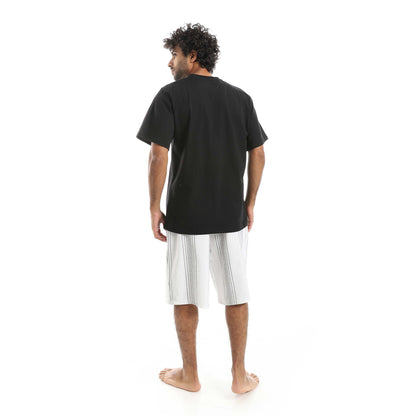 RED CIRCLE V-neck pajamas and plain shorts men