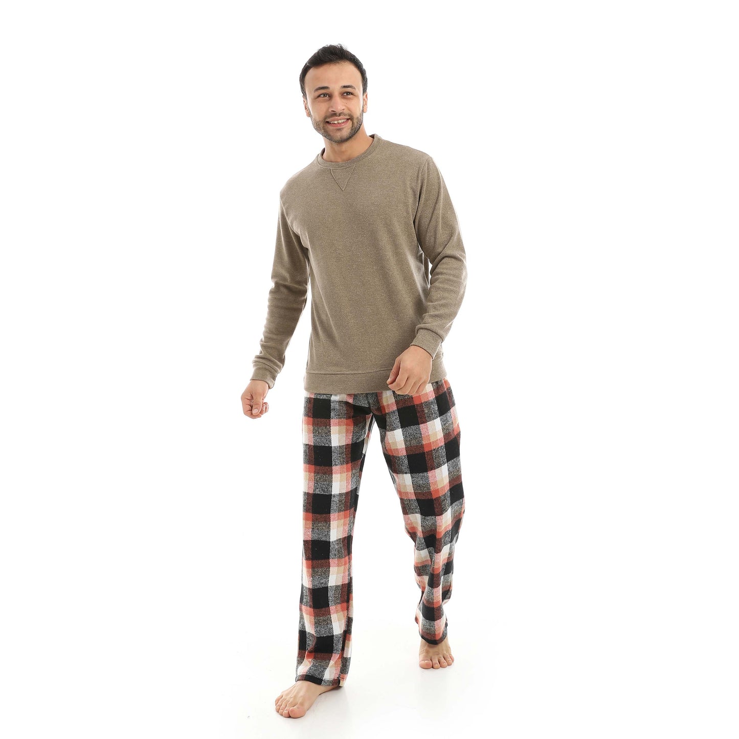 Red Circle Pajama Round Neck with Gingham Pant Men
