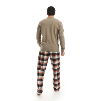 Red Circle Pajama Round Neck with Gingham Pant Men