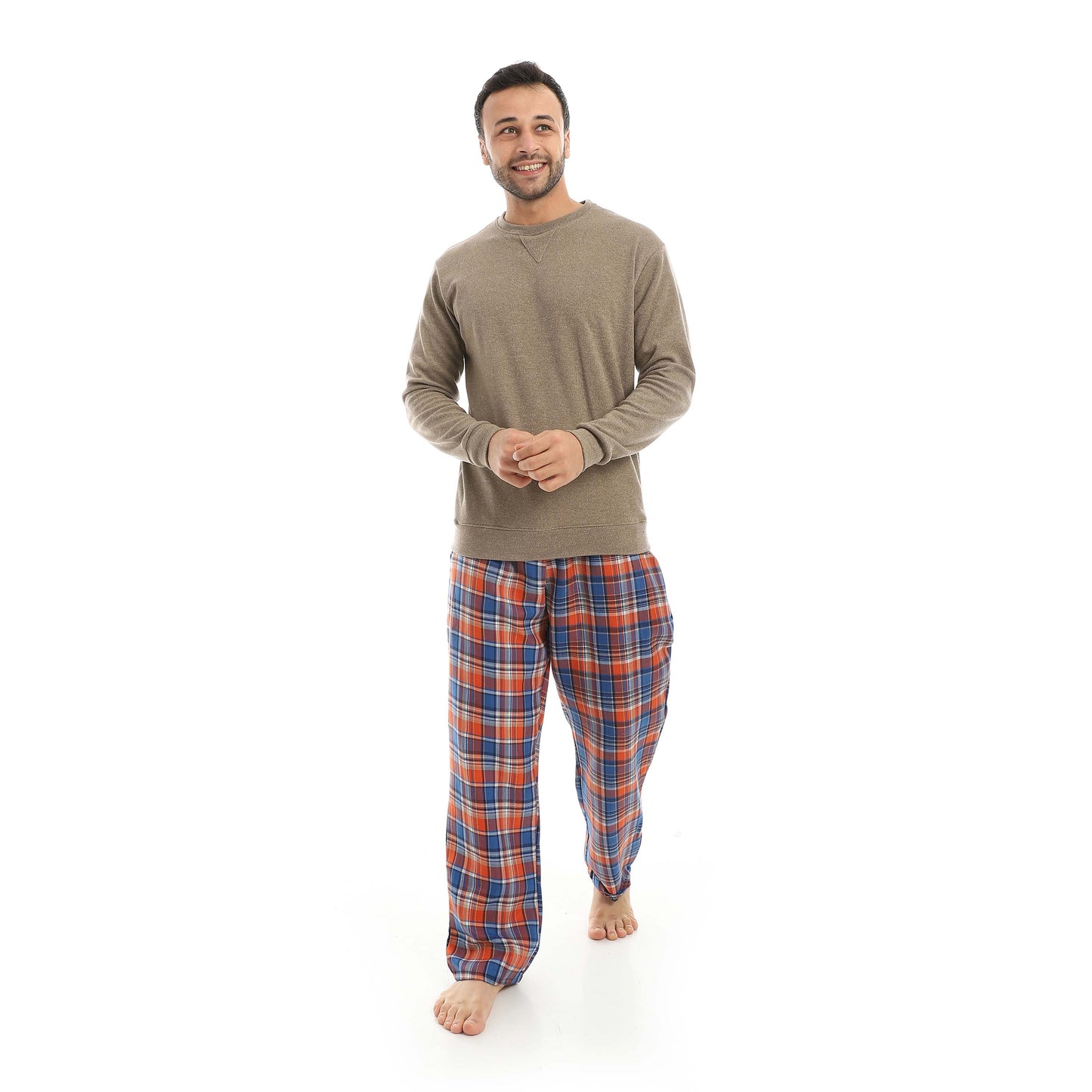 Red Circle Pajama Round Neck with Gingham Pant Men
