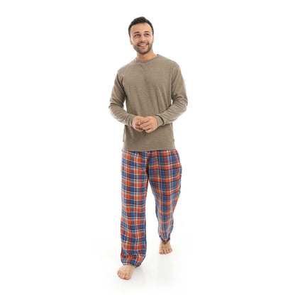 Red Circle Pajama Round Neck with Gingham Pant Men