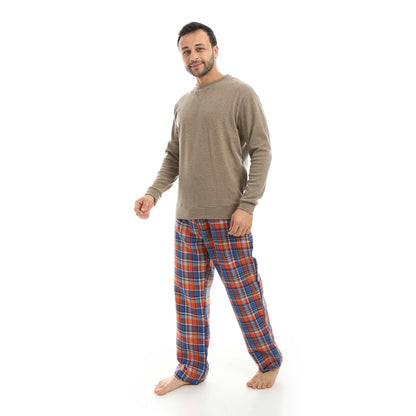 Red Circle Pajama Round Neck with Gingham Pant Men