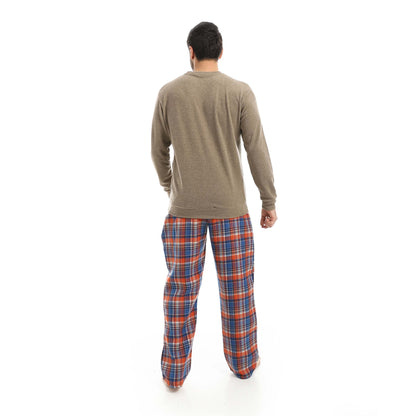 Red Circle Pajama Round Neck with Gingham Pant Men