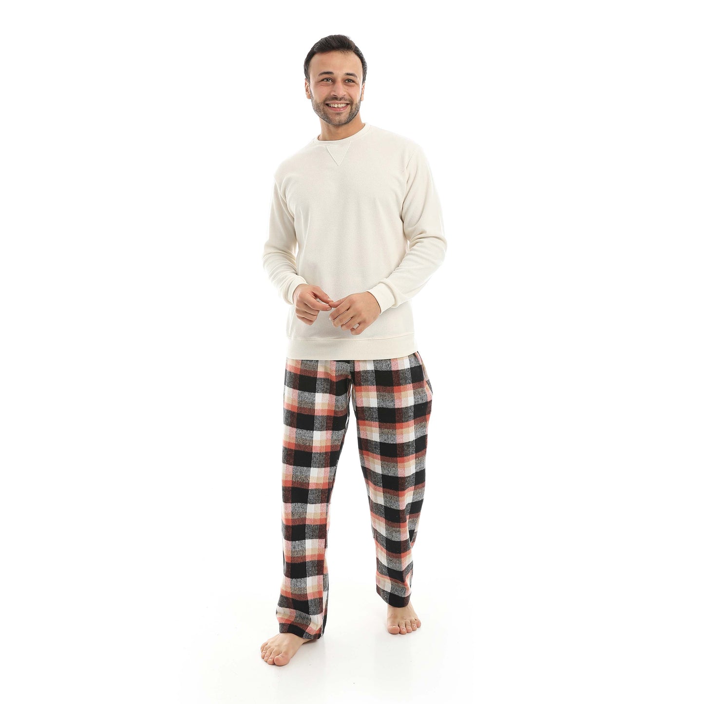 Red Circle Pajama Round Neck with Gingham Pant Men