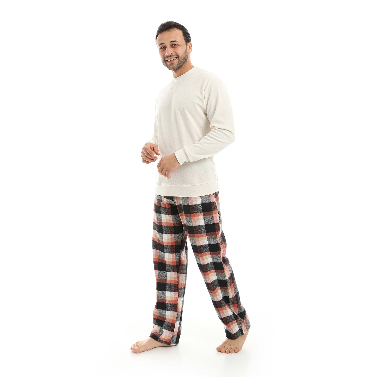 Red Circle Pajama Round Neck with Gingham Pant Men