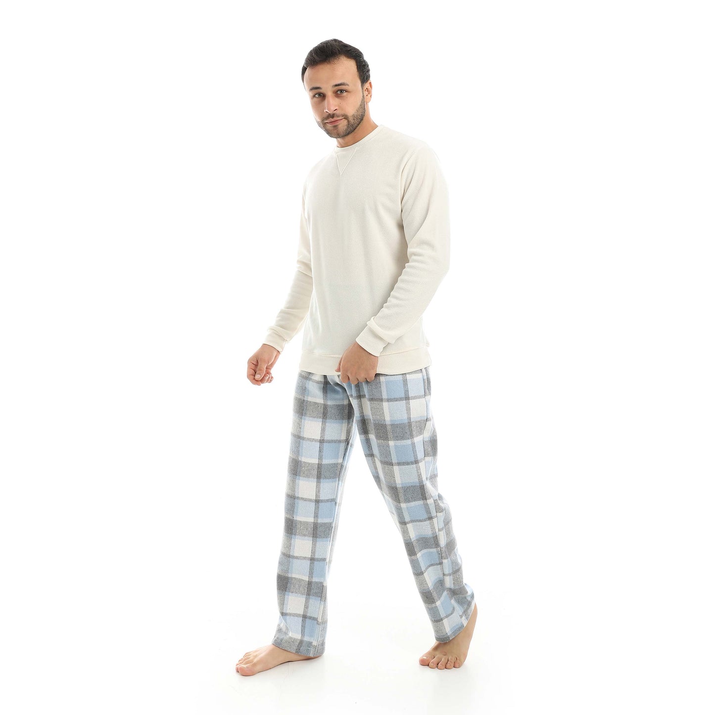 Red Circle Pajama Round Neck with Gingham Pant Men