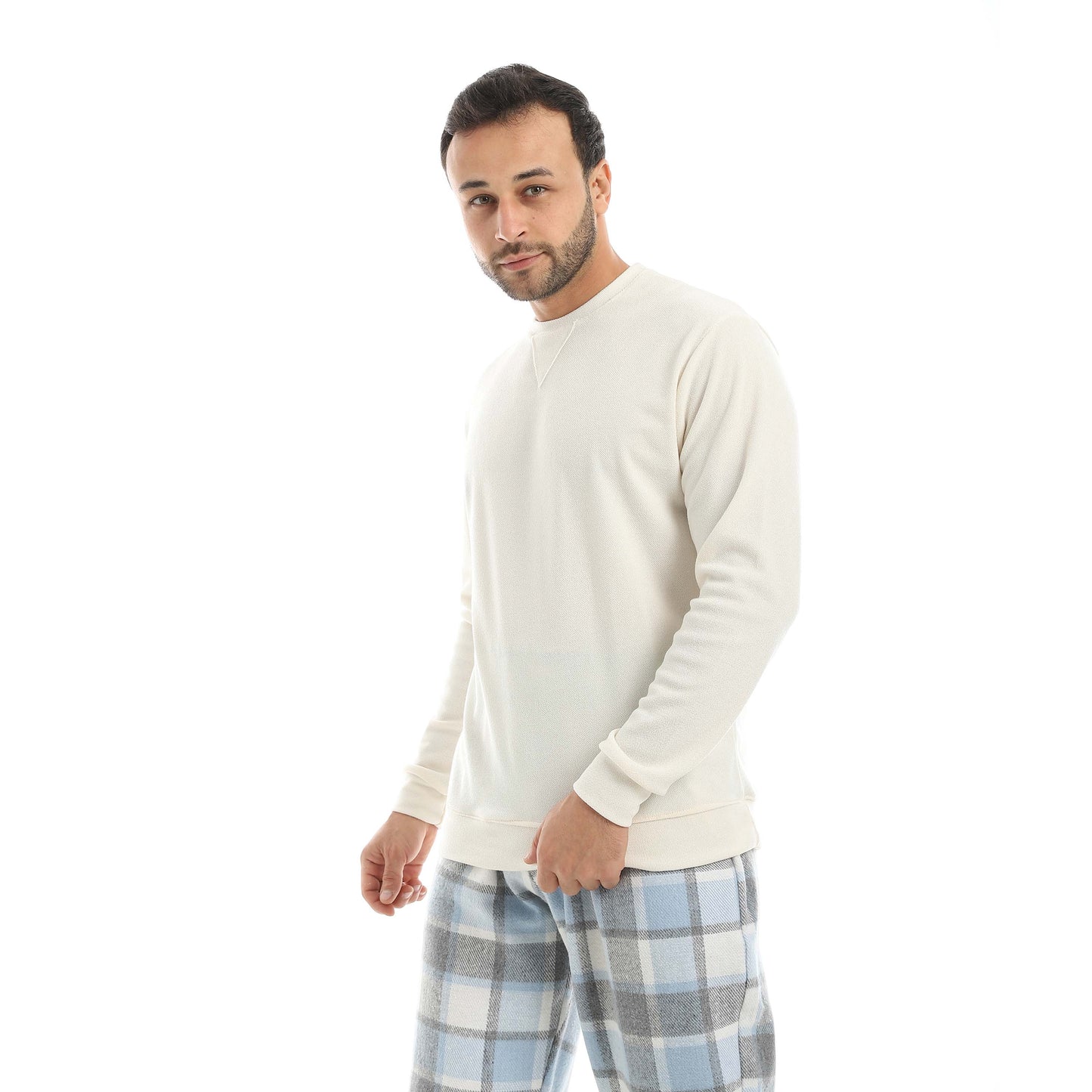 Red Circle Pajama Round Neck with Gingham Pant Men