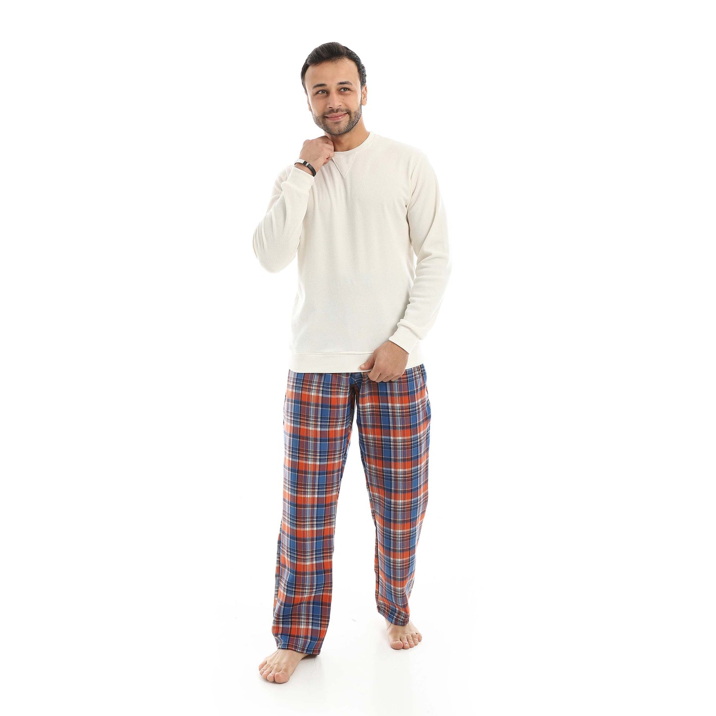 Red Circle Pajama Round Neck with Gingham Pant Men