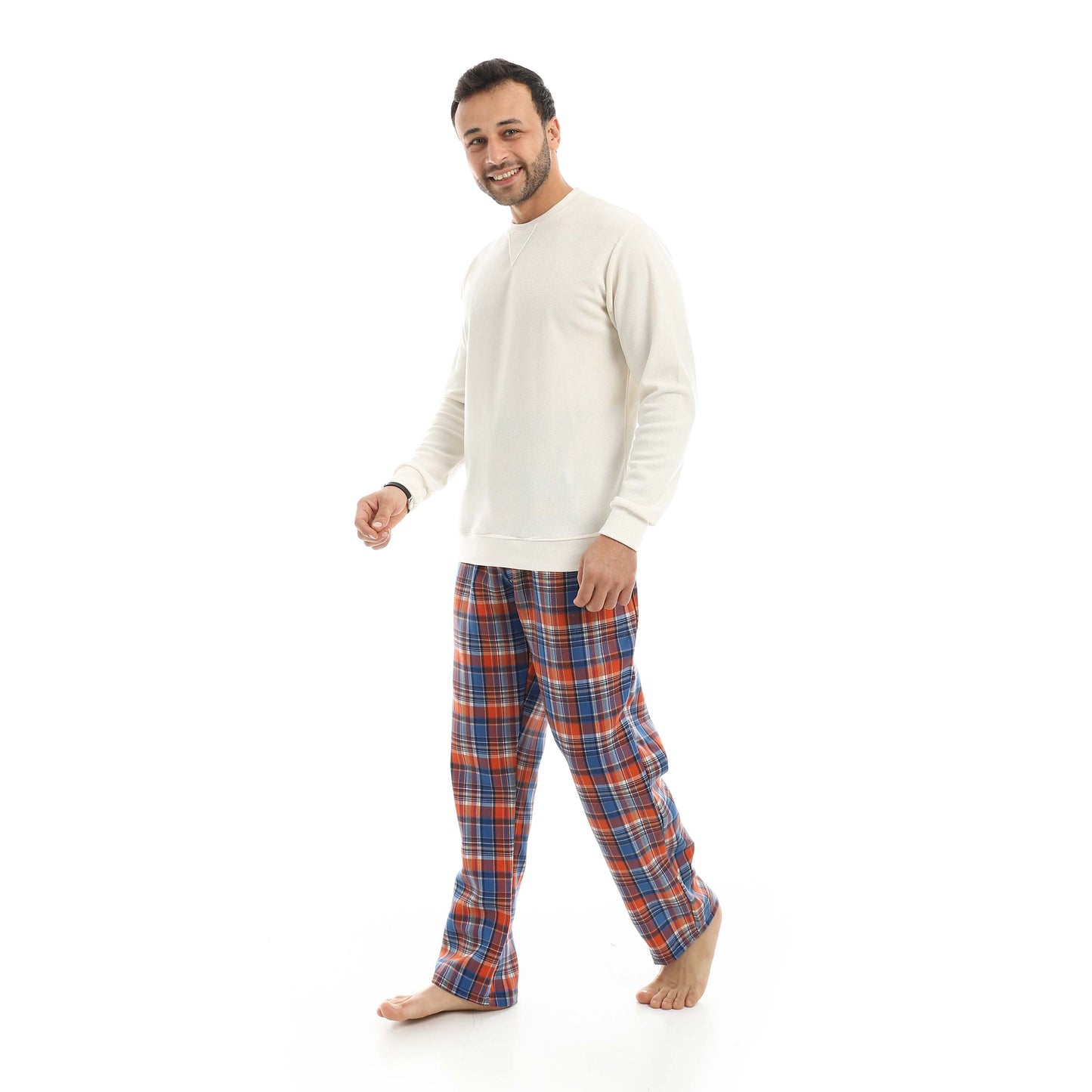 Red Circle Pajama Round Neck with Gingham Pant Men