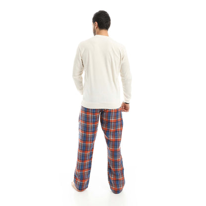 Red Circle Pajama Round Neck with Gingham Pant Men