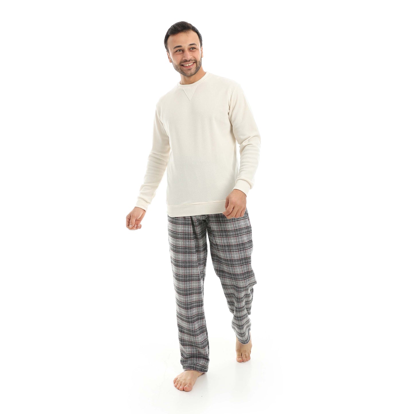 Red Circle Pajama Round Neck with Gingham Pant Men