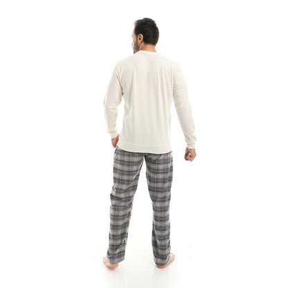 Red Circle Pajama Round Neck with Gingham Pant Men