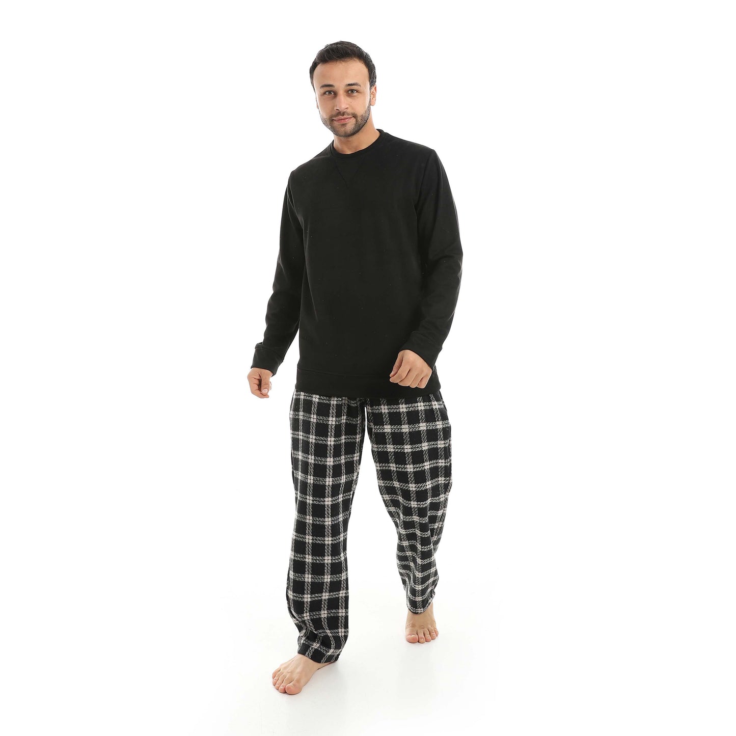 Red Circle Pajama Chamois Round Neck with Gingham Pant Men