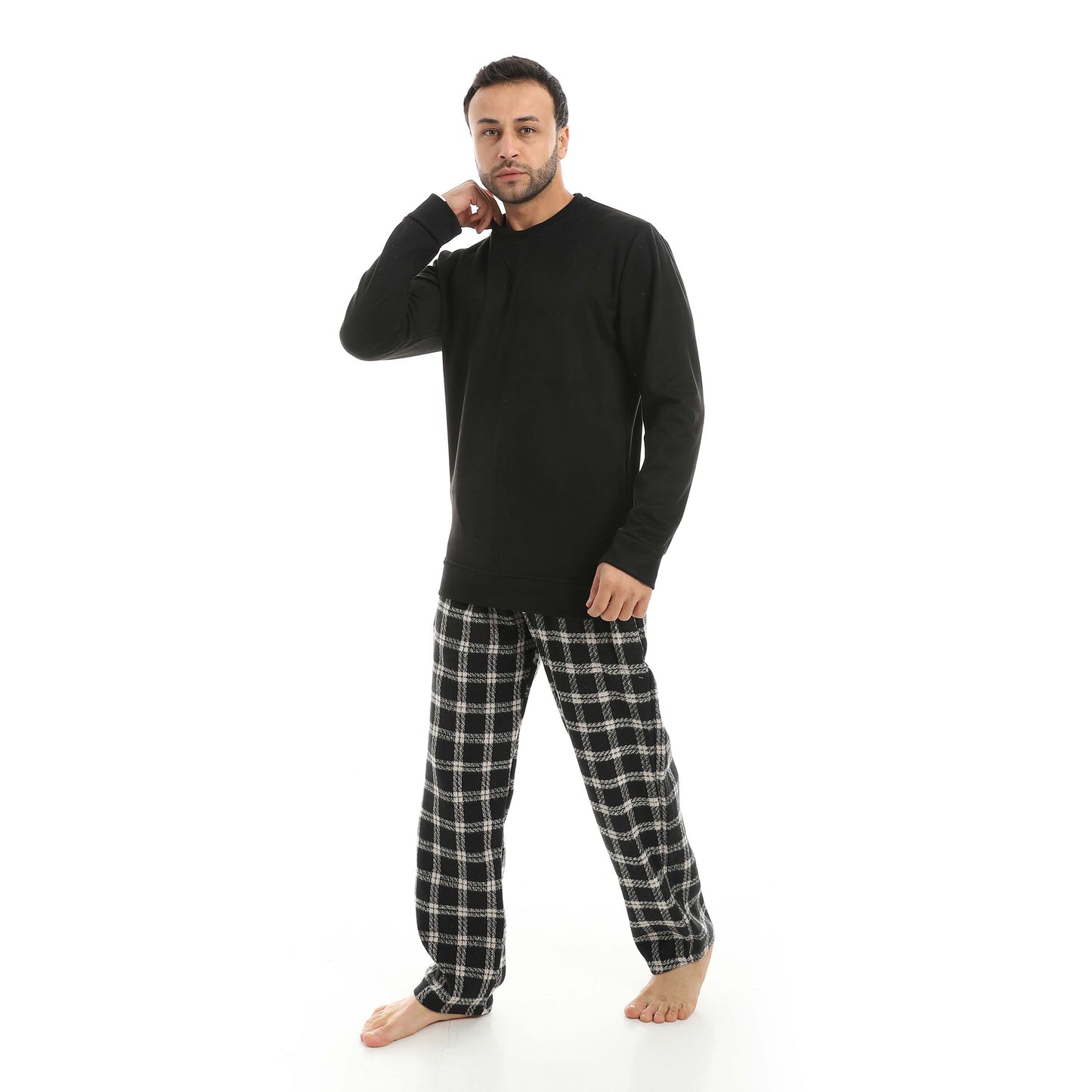 Red Circle Pajama Chamois Round Neck with Gingham Pant Men