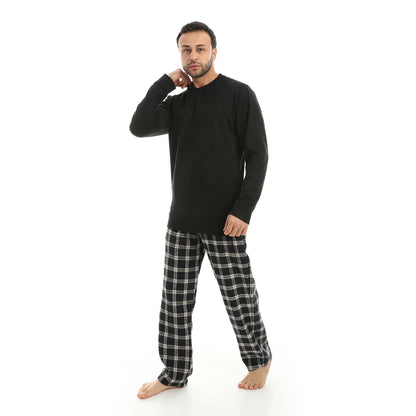Red Circle Pajama Chamois Round Neck with Gingham Pant Men