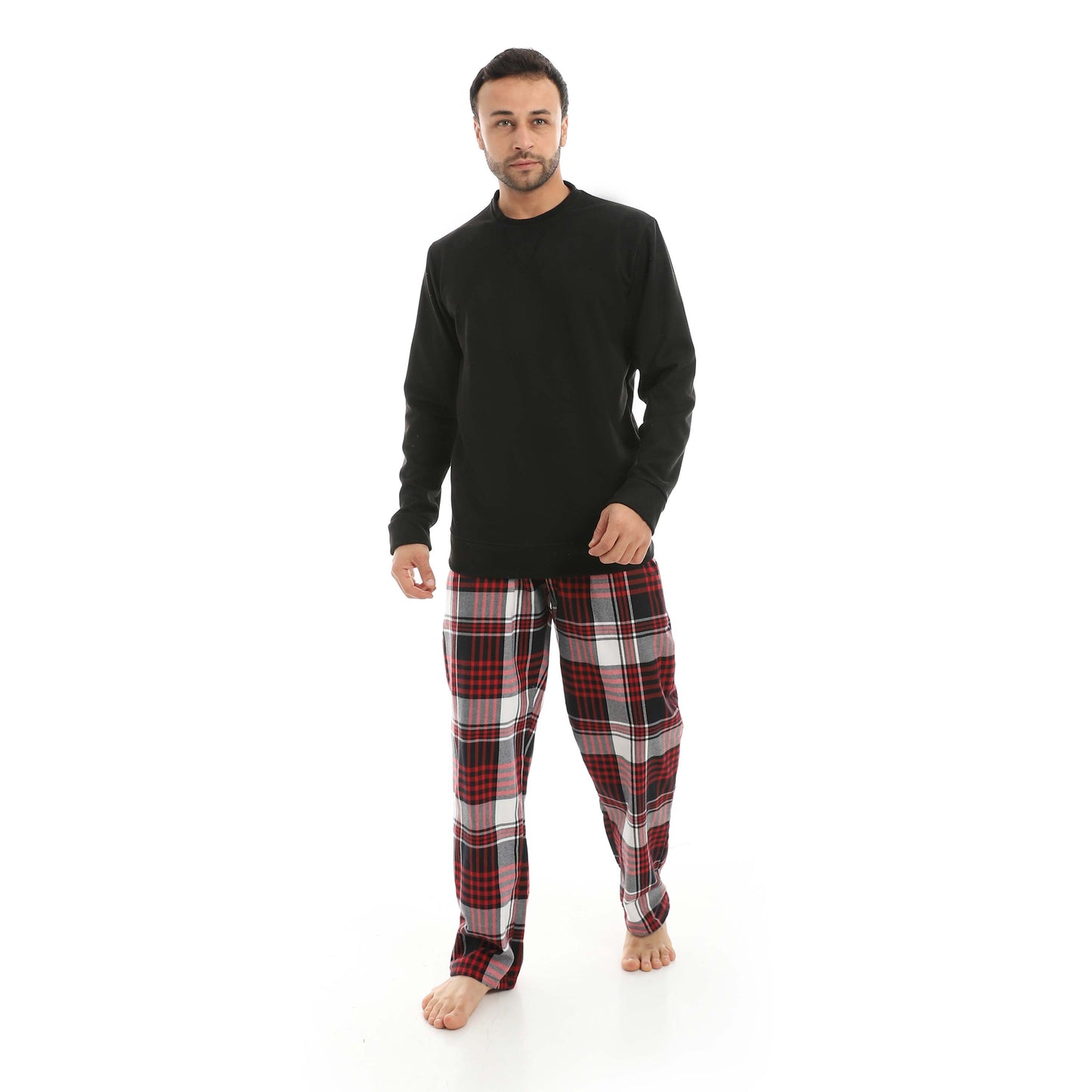 Red Circle Pajama Chamois Round Neck with Gingham Pant Men