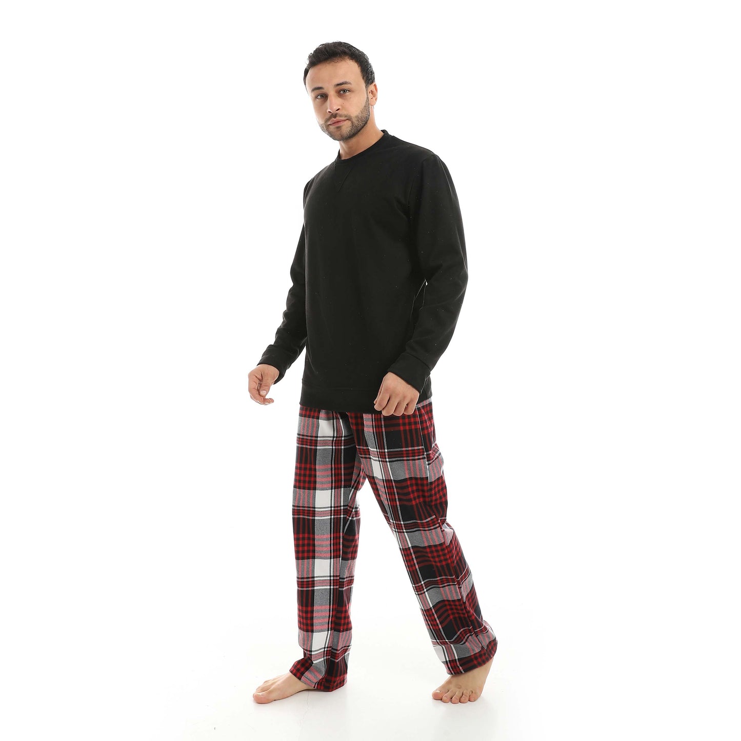 Red Circle Pajama Chamois Round Neck with Gingham Pant Men