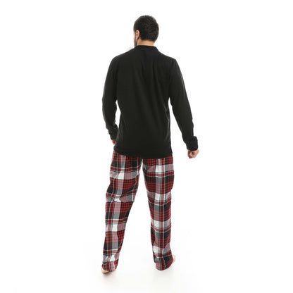 Red Circle Pajama Chamois Round Neck with Gingham Pant Men