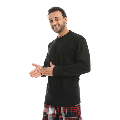 Red Circle Pajama Chamois Round Neck with Gingham Pant Men